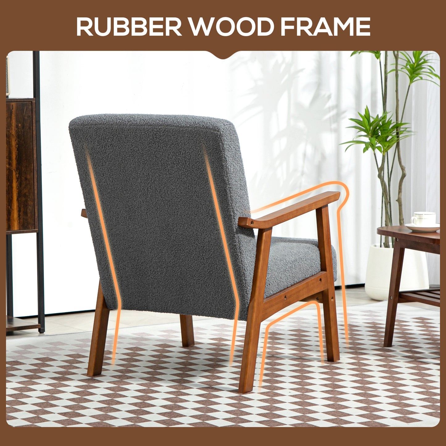 HOMCOM Armchair with Wide Seat Boucle Accent Chair Grey