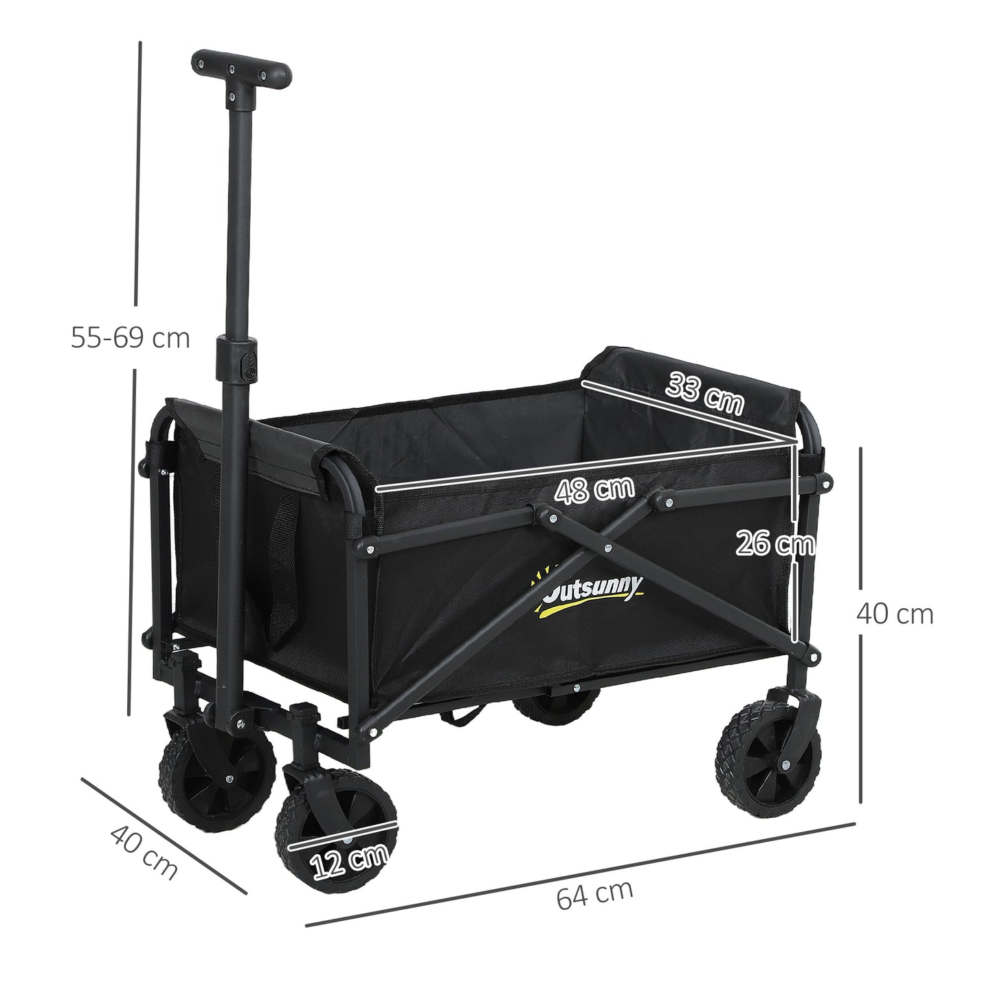 Outsunny 41L Festival Trolley, 60kg Heavy Duty Folding Wagon with Adjustable Handle and Carry Bag for Beach/Camping/Festival, Black