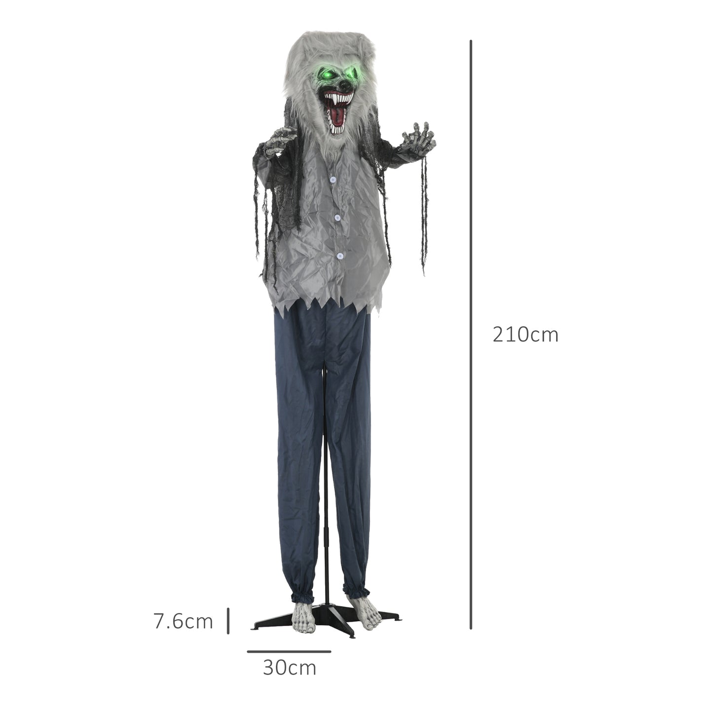 HOMCOM 210cm Skeleton Werewolf Halloween Animatronic with Sound, Lights, and Effects