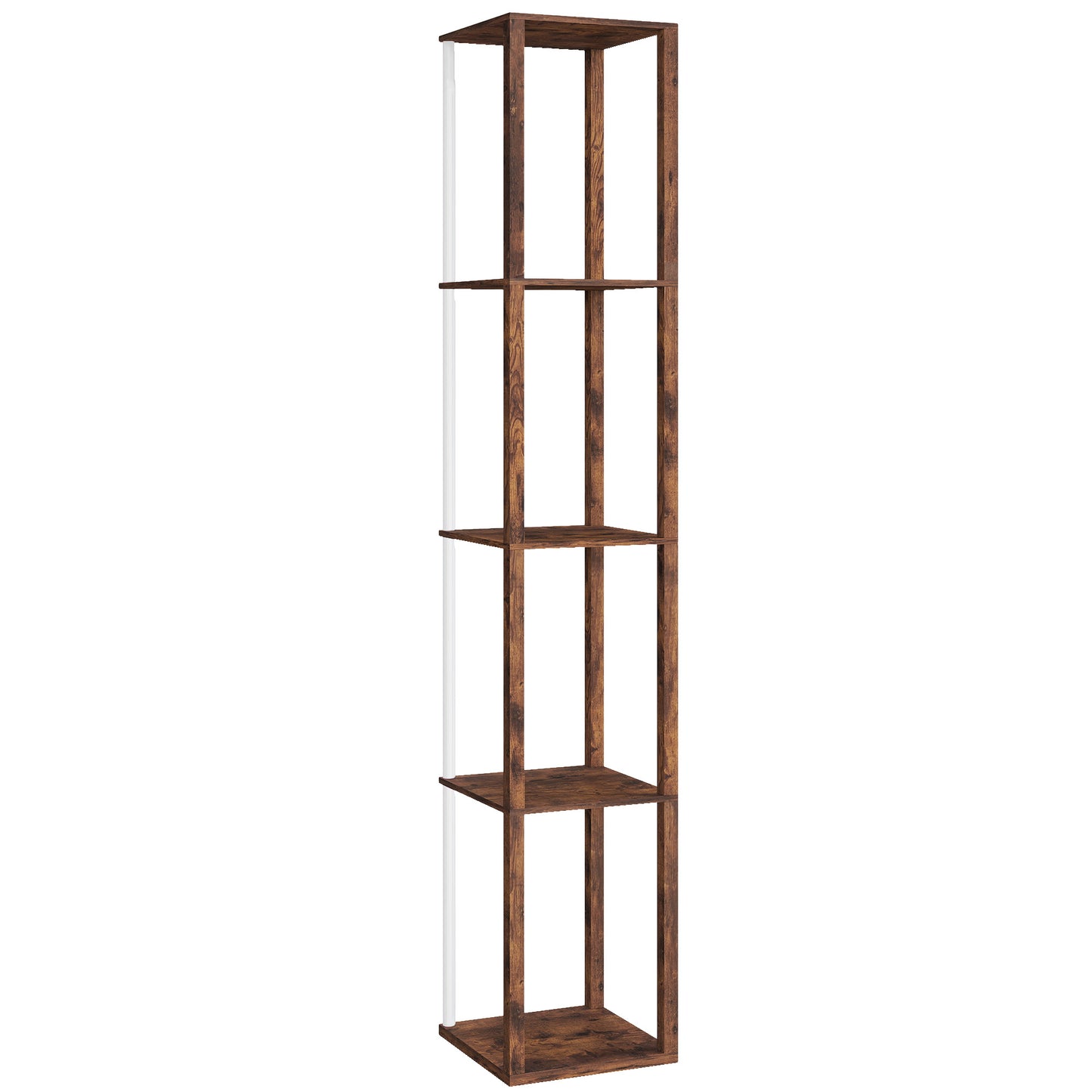 HOMCOM RGB LED Floor Lamp with Shelves, Modern Dimmable Light, Remote Control, Adjustable Brightness & Speed for Living Room, Rustic Brown