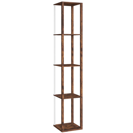 HOMCOM RGB LED Floor Lamp with Shelves, Modern Dimmable Light, Remote Control, Adjustable Brightness & Speed for Living Room, Rustic Brown