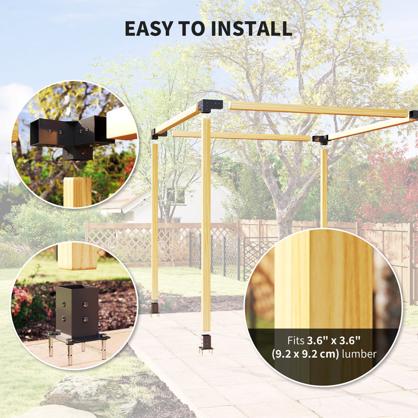 Outsunny Pergola Kit: DIY 3-Way Brackets & Post Base for 4"x4" Lumber, 8 PCS with Screws Included