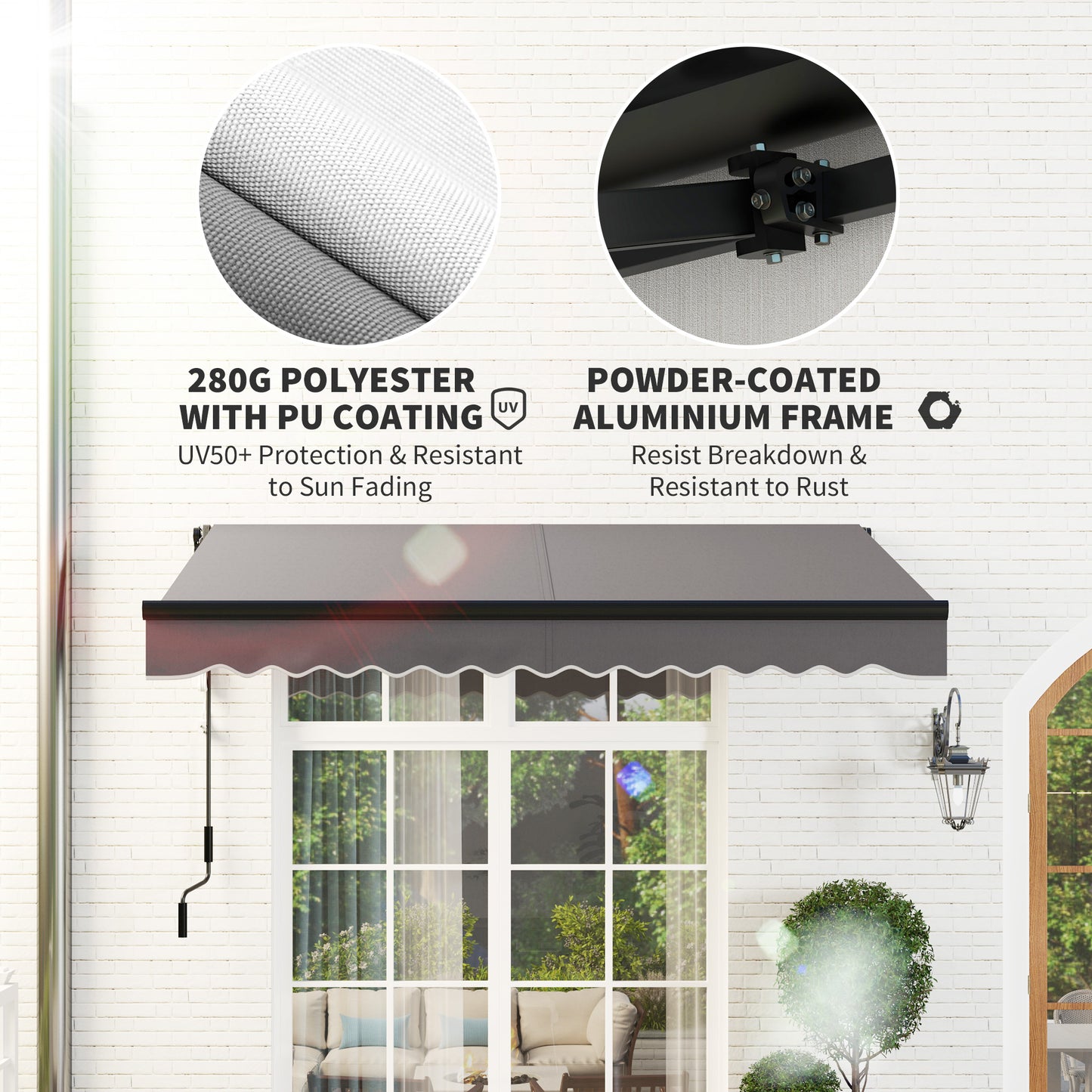 Outsunny 2.5x2m Electric Awning, LED Light & Remote, Aluminium Frame, UV50+ Canopy, Dark Grey