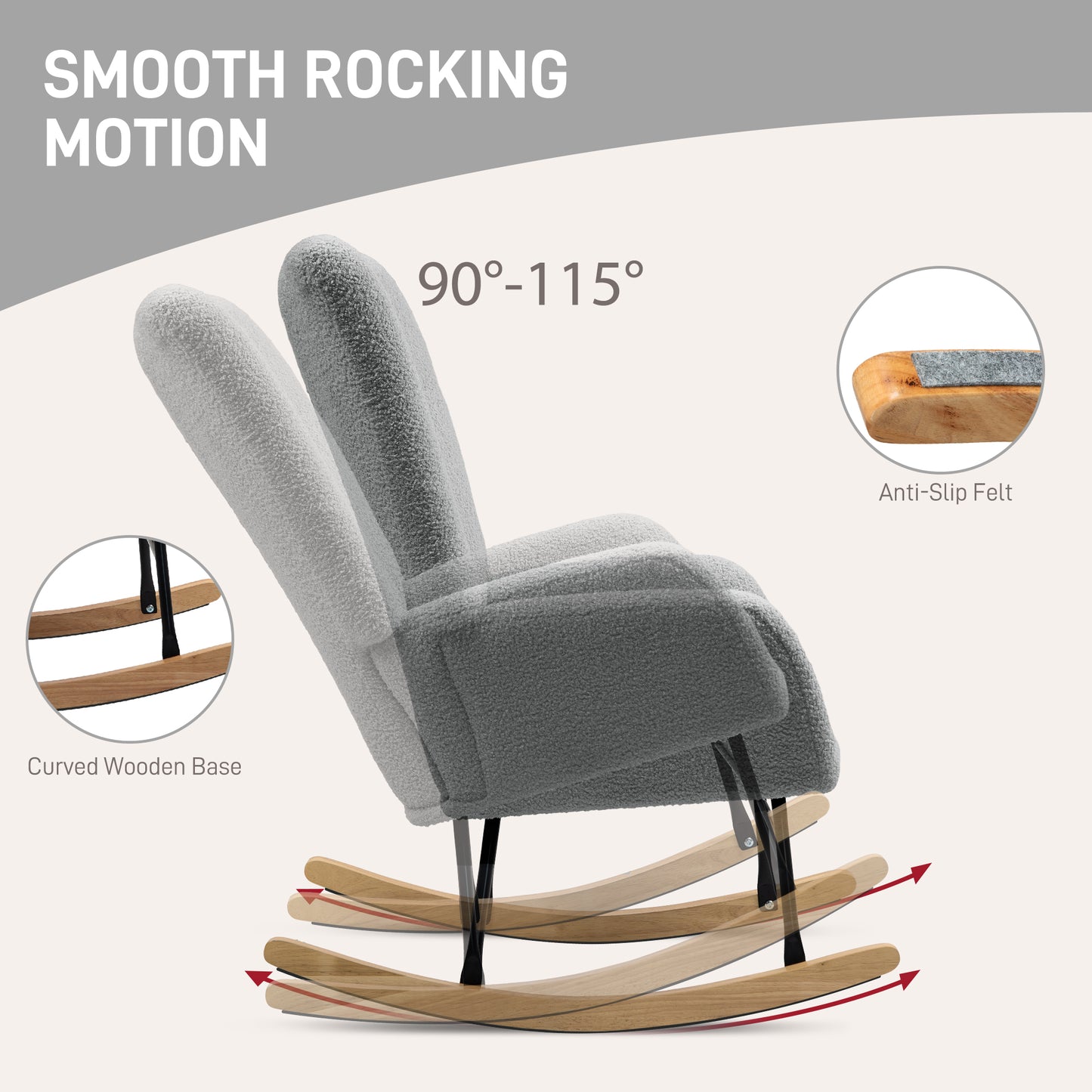 HOMCOM Teddy Fleece Rocking Chair - Grey