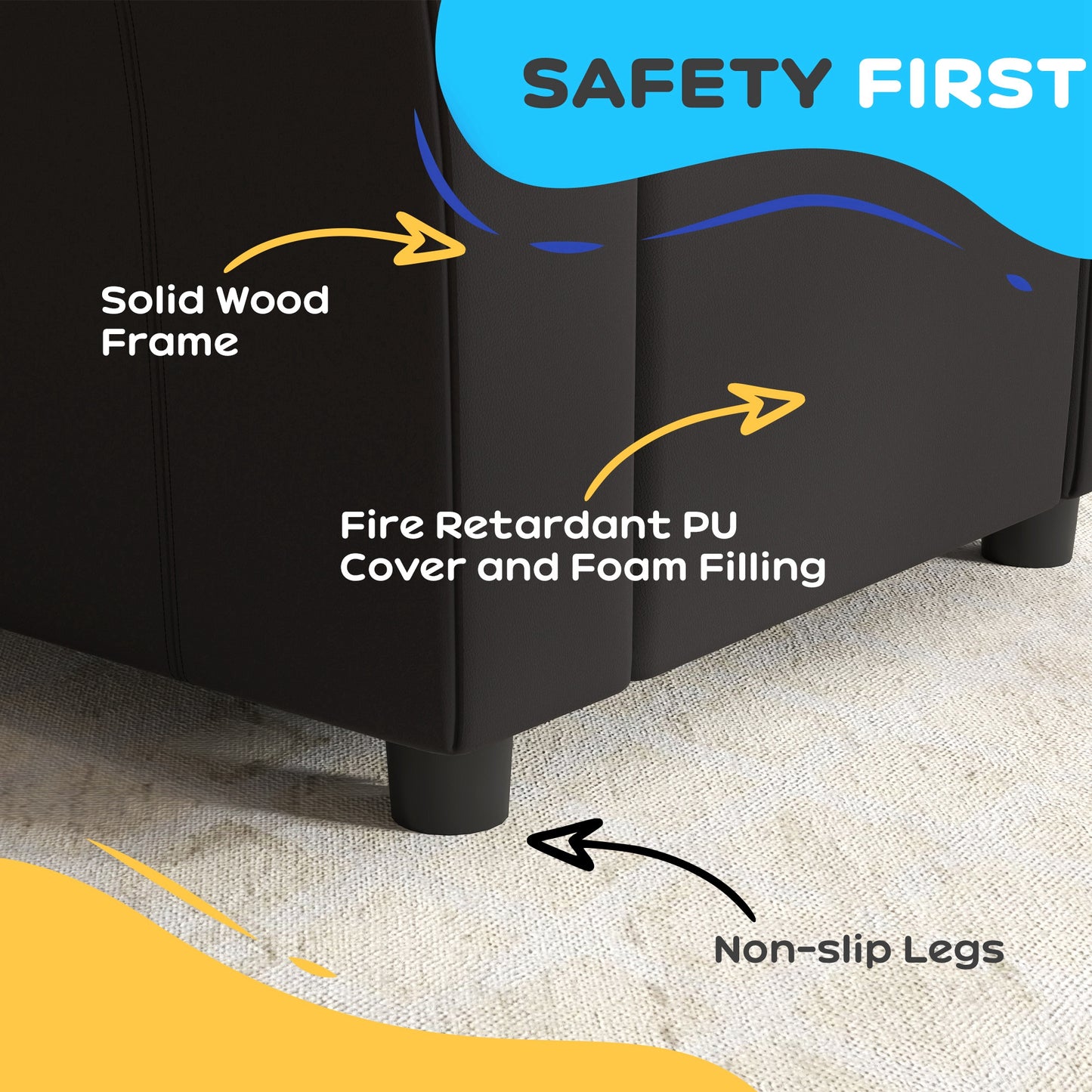 HOMCOM Kids Armchair, Kids Recliner Chair, PU Leather Kids Chair with Adjustable Backrest & Footrest, Padded Headrest, Black