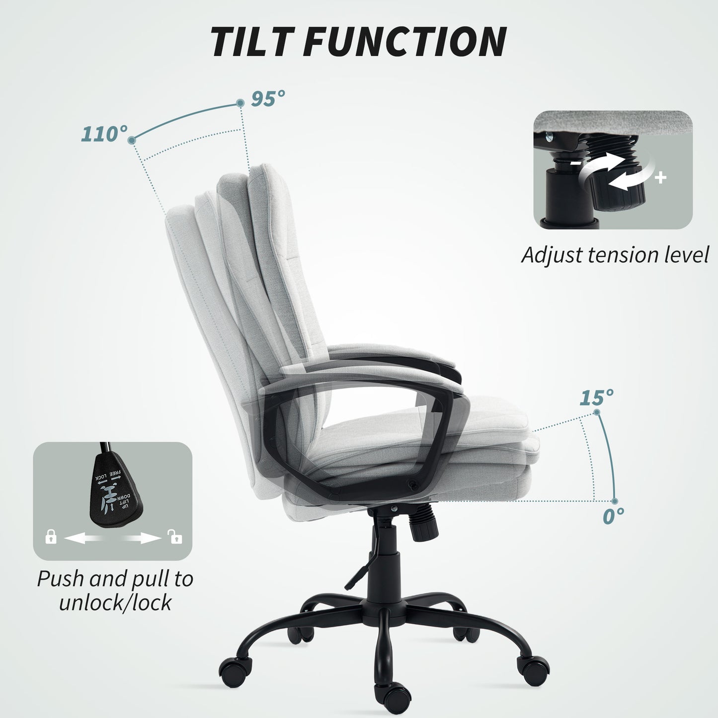 HOMCOM Dual-Layer Padding Fabric Office Chair - Grey