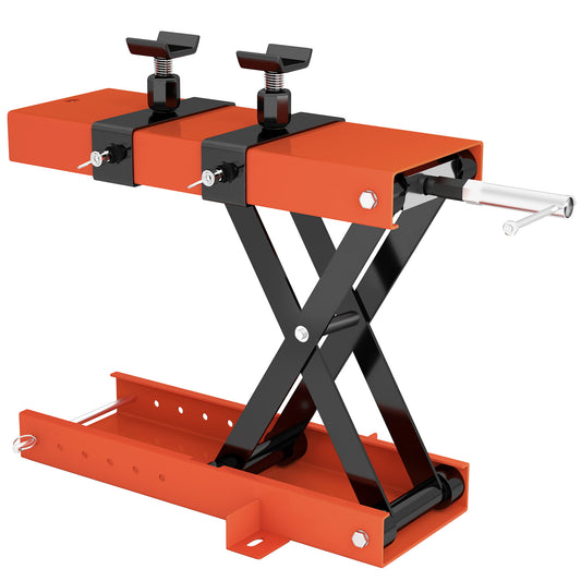 HOMCOM Motorcycle Scissor Lift Jack, Heavy Duty Adjustable Steel Lifter with Safety Pin, Foldable Design, 45x15 cm Platform, 500 kg Capacity, Orange