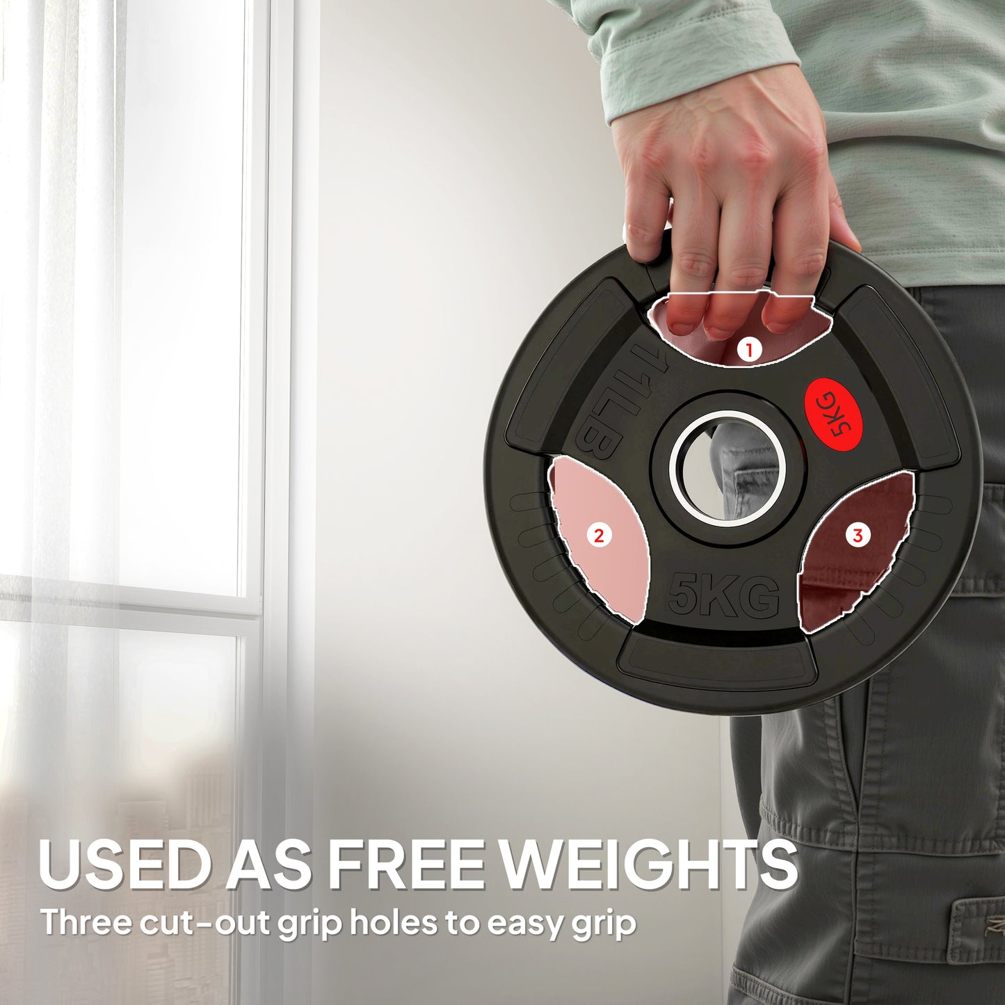 SPORTNOW Olympic Weight Plates, 2"/5cm, 5kg Pair with Tri-Grips for Weightlifting Strength Training Home Gym Fitness, Black