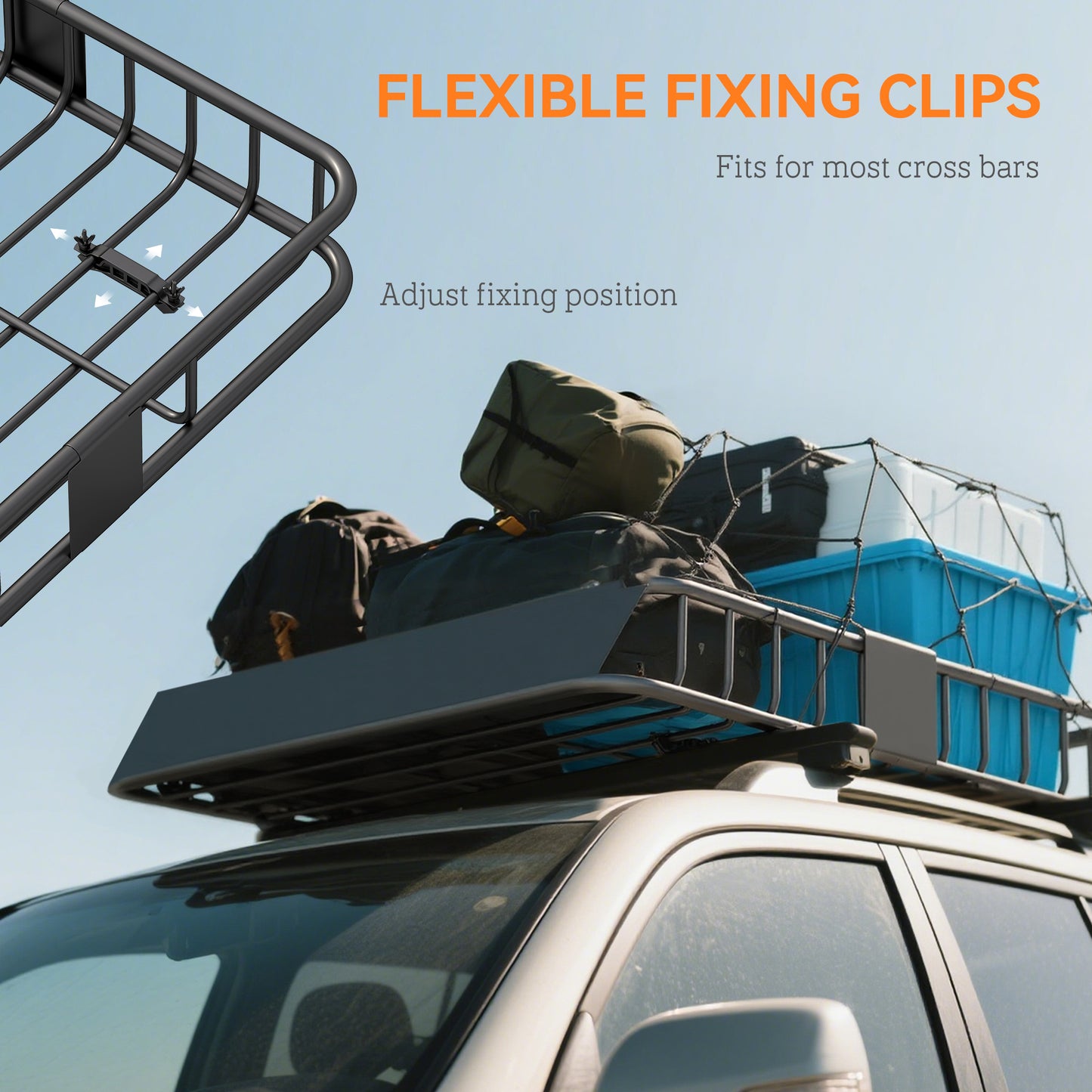 HOMCOM Roof Rack Basket Tray, 90.7 kg Steel Cargo Carrier with Wind Fairing & Side Rails for Vehicles, 110.5 x 99.5 x 18.5 cm, Black