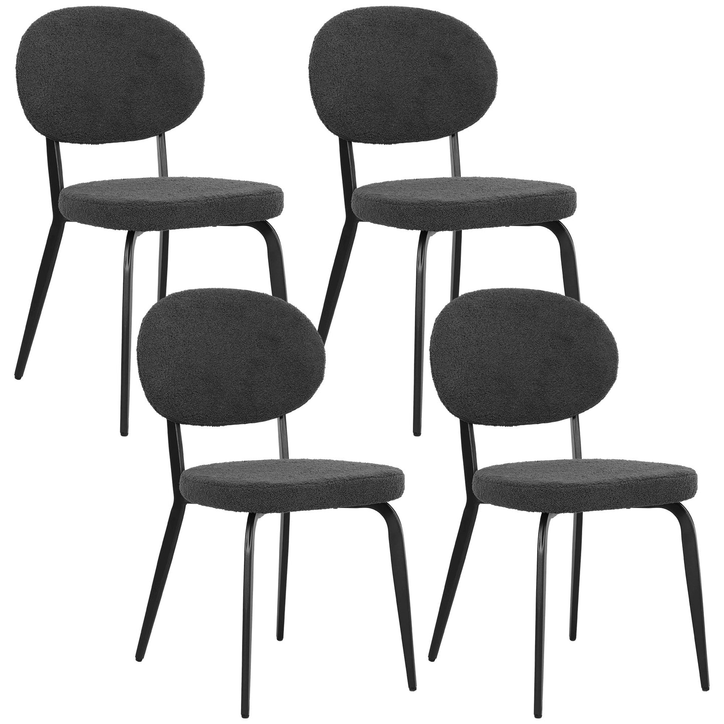 HOMCOM Boucle Dining Chairs Set of 4, Modern Upholstered Sherpa with Backrest, Metal Legs, Padded Seat for Dining, Bedroom, Living Room, Black