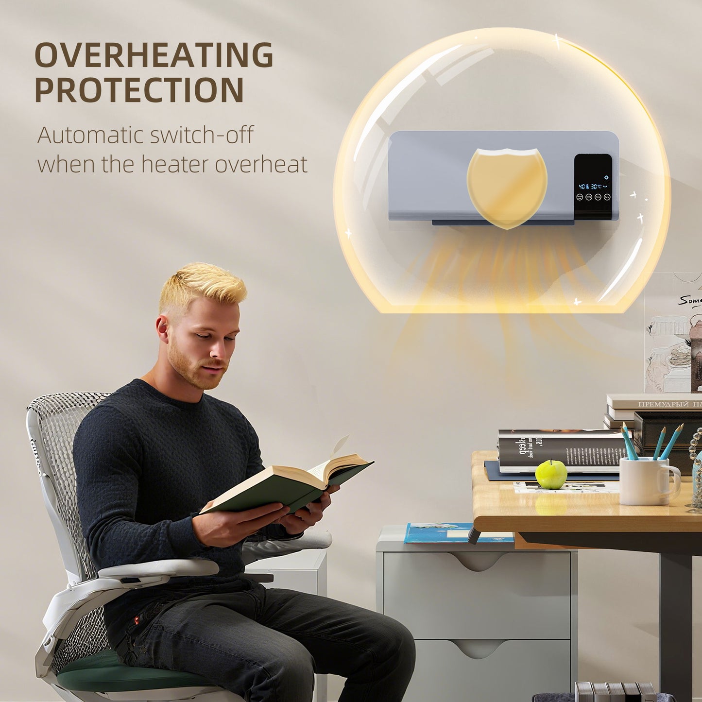 HOMCOM 2000W Wall Mounted Heater, 18-45°C Temperature, Grey