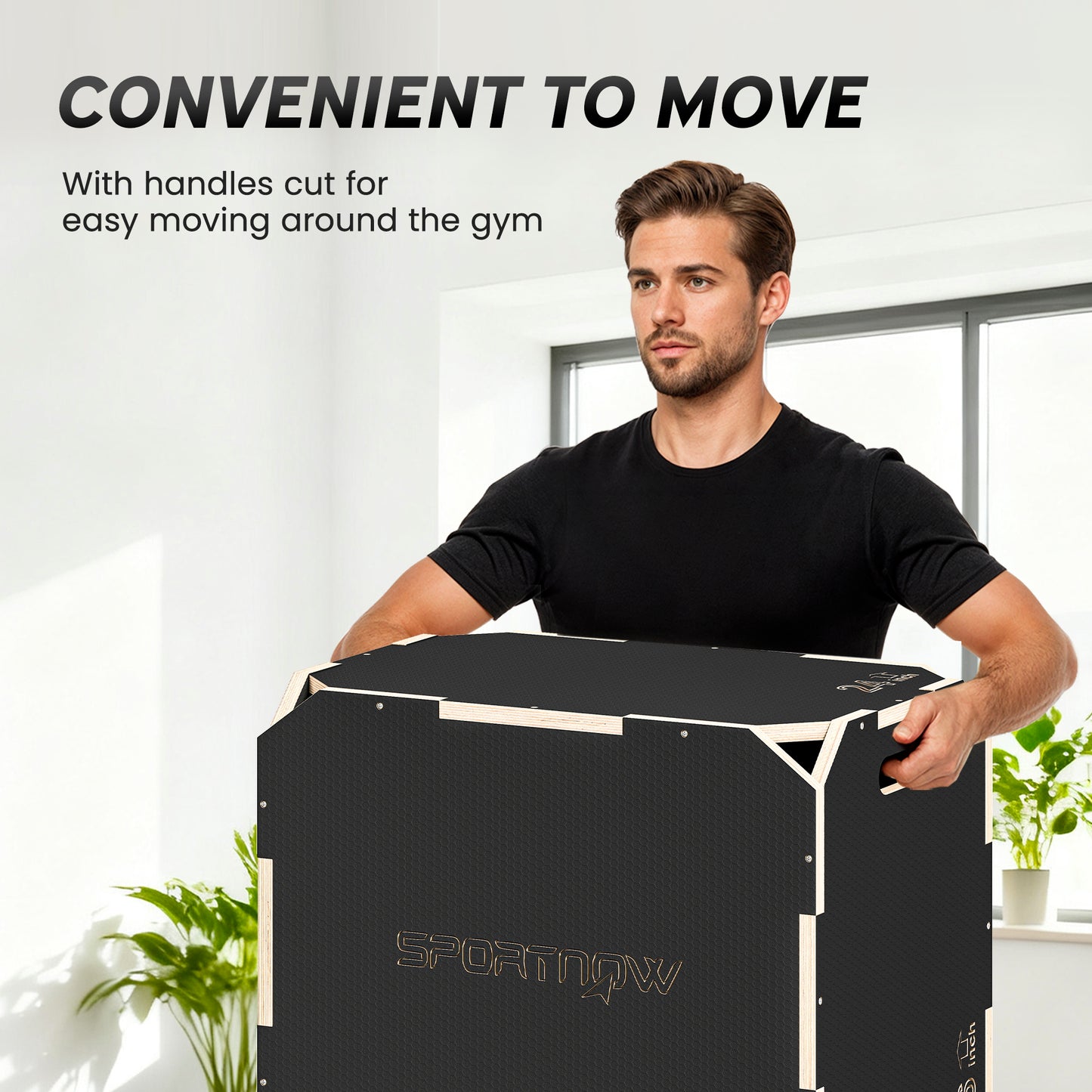 SPORTNOW 3 in 1 Wooden Plyo Box, Corner-free Non-Slip Jump Box with Handles for Home Gym and Outdoor Workouts, 24" x 20" x 16".