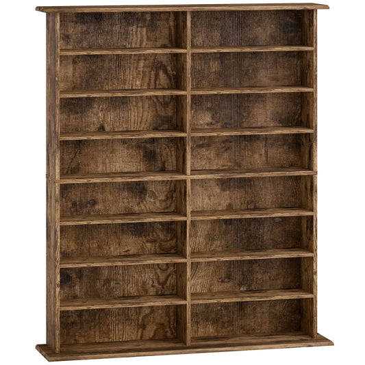 HOMCOM 16-Compartment Media Shelf - Rustic Brown
