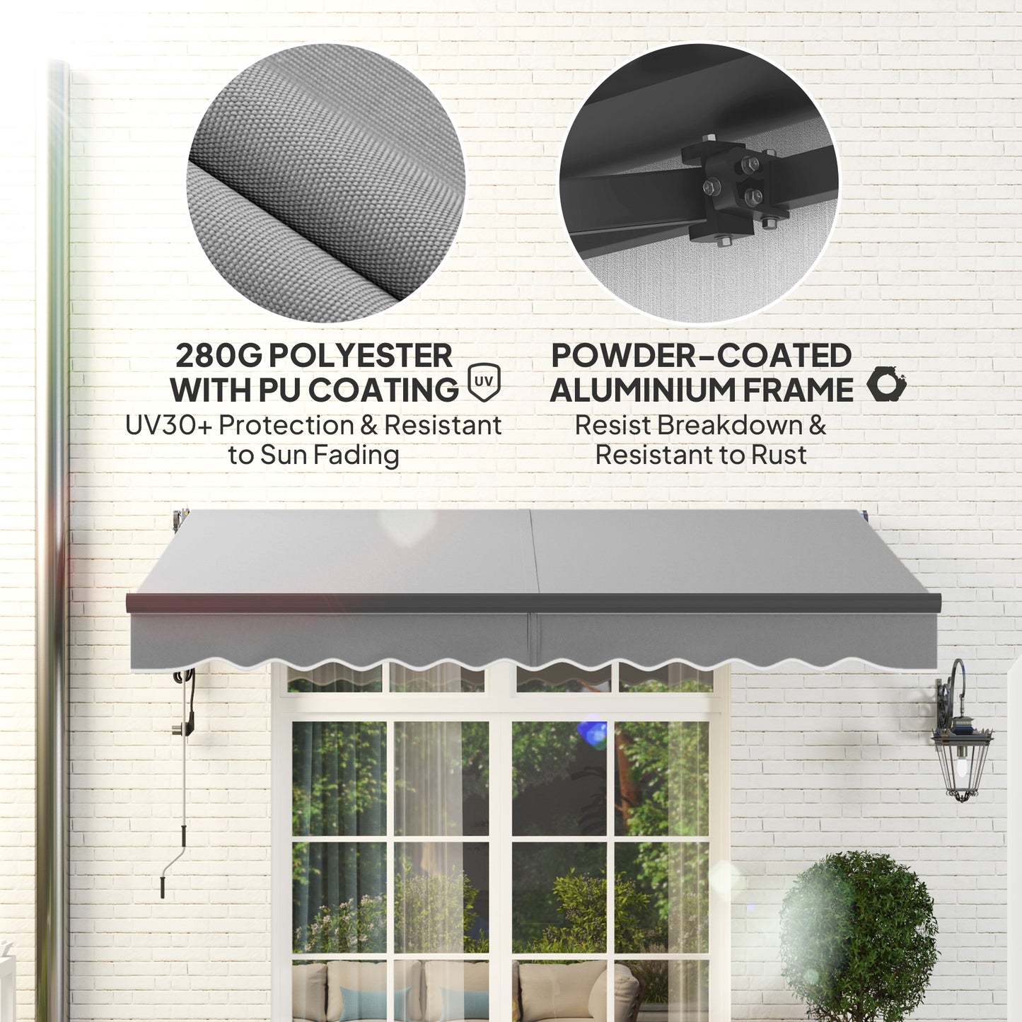 Outsunny Electric Retractable Awning, 3x2.5m with Remote, Aluminium Frame, UV30+ Sun Shade for Patio/Garden/Door, Light Grey