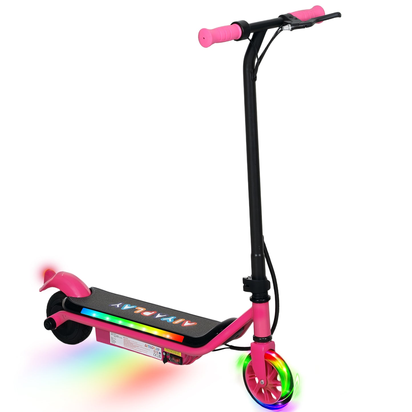AIYAPLAY Kids Electric Scooter Ages 6-14, Dual Brakes, Flash Wheel, Light, Up to 12 KM/H & 10 KM Range, Pink