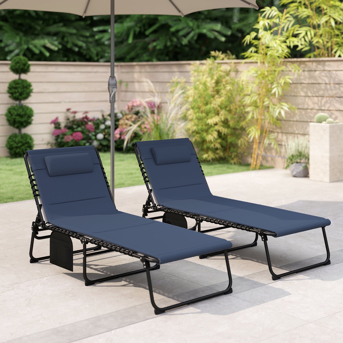 Outsunny Set of Two Reclining Sun Loungers Blue