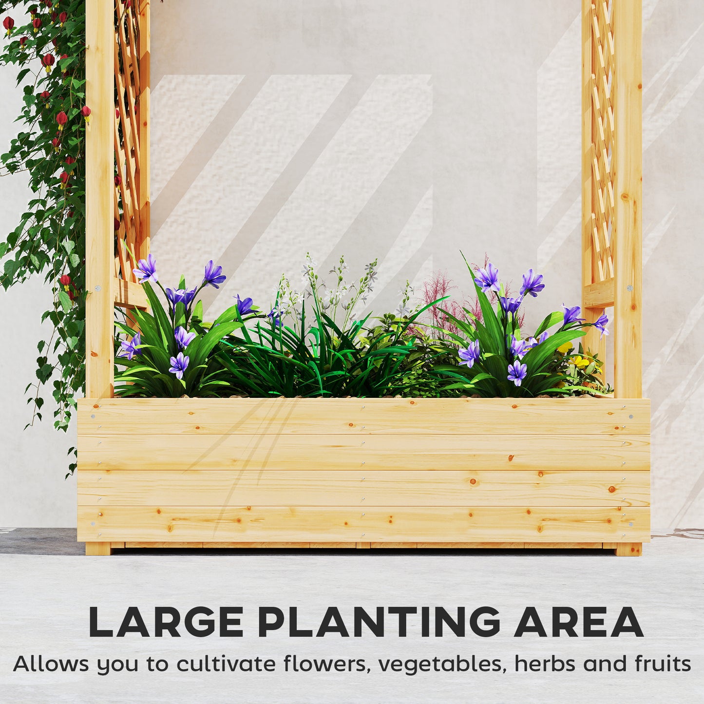 Outsunny Wooden Trellis Planter Box with Roof, Natural 110cm