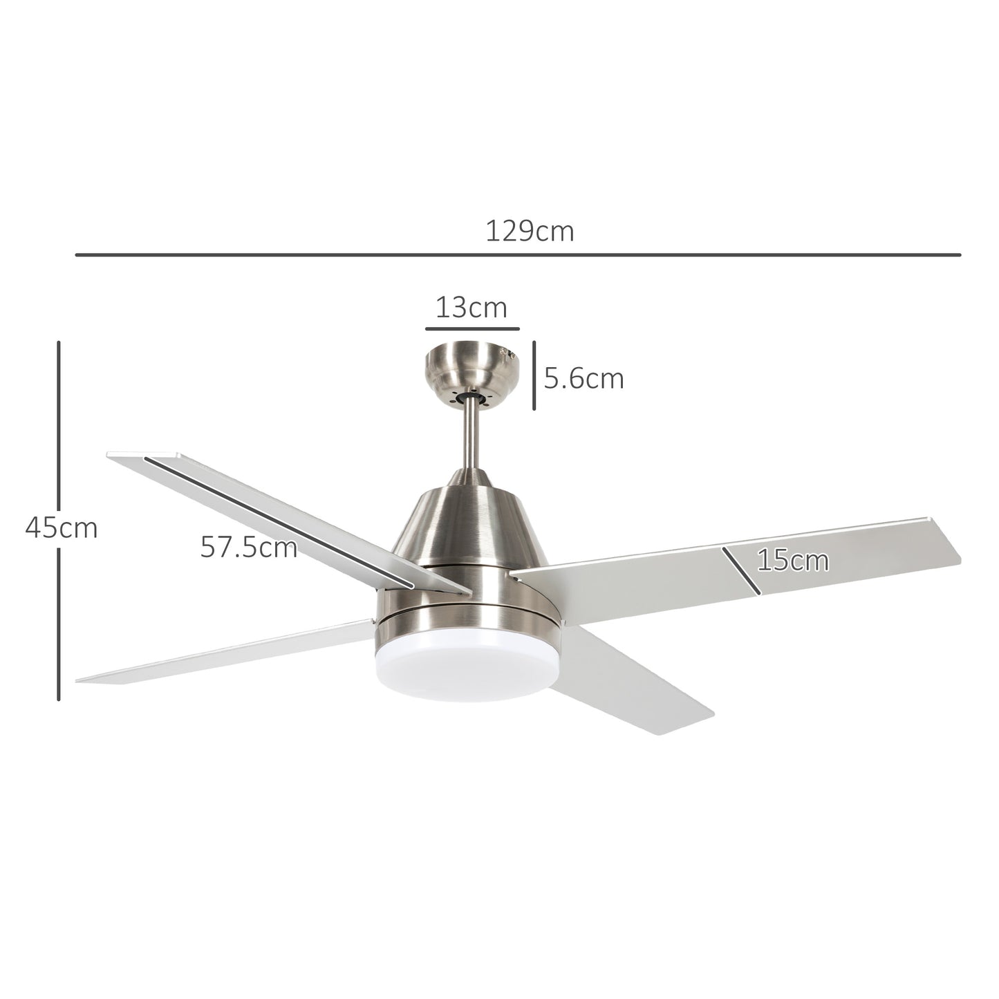 HOMCOM Ceiling Fan with LED Light Flush Mount Ceiling Fan Lights with Reversible Blades Remote Silver and Black