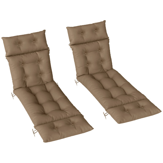 Outsunny Sun Lounger Cushions Set of 2, 190x56x10cm, UPF20+ Fabric, Thick Replacement with 6 Ties, Khaki