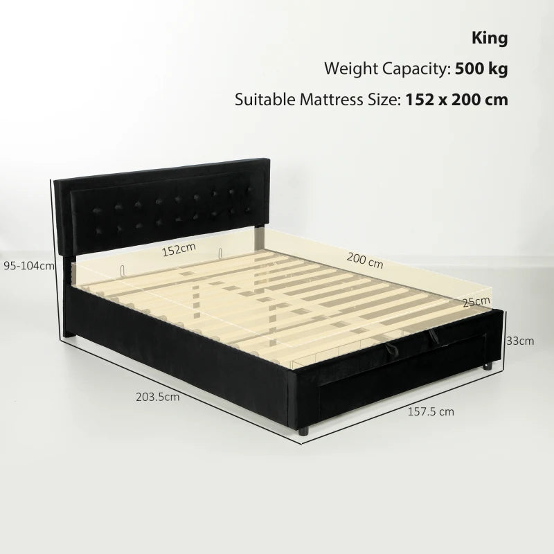 HOMCOM PU Leather King Size Ottoman Bed Frame, with Front Drawer - Black