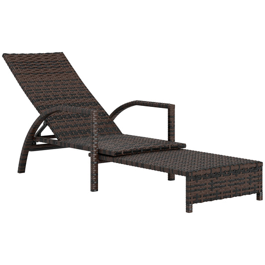 Outsunny PE Rattan Sun Lounger with Adjustable Backrest - Mixed-brown