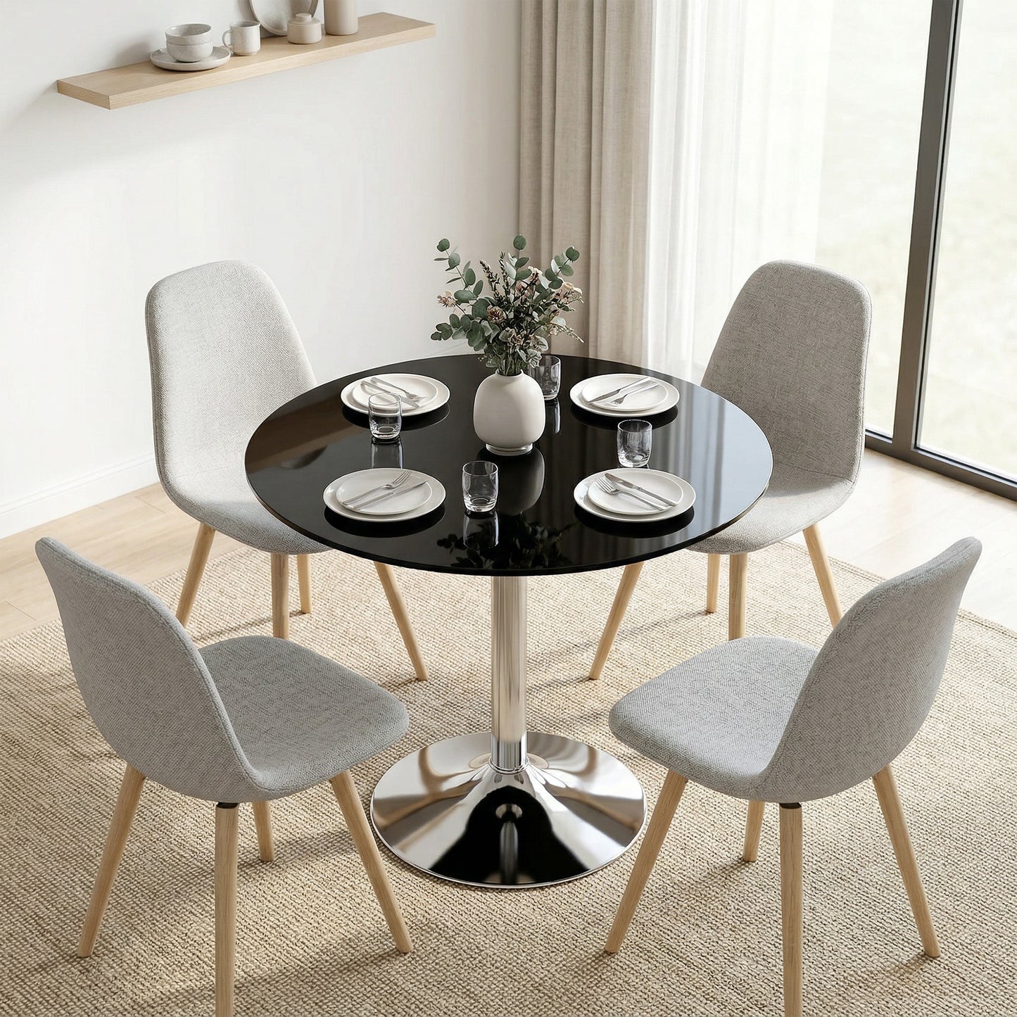 HOMCOM Round Bar Table, Modern Dining Table with Tempered Glass Top and Steel Frame for 4, 80 x 80 x 77cm, Black