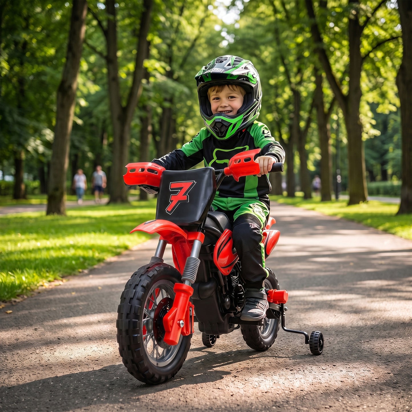 AIYAPLAY 12V Kids Electric Motorbike, Ride on Motorcycle with Dual Motors, Training Wheels, Rear Suspension for 3-6 Years, Red
