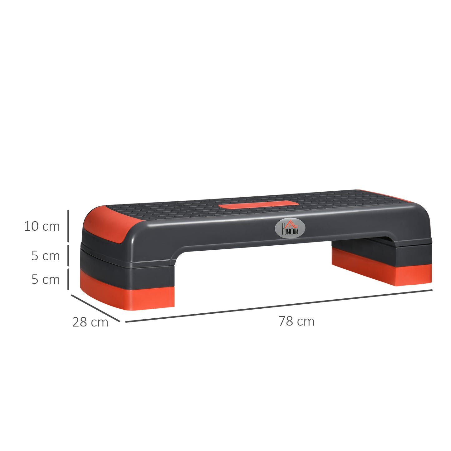 HOMCOM Aerobic Step, Adjustable Heights: 10cm, 15cm & 20cm, Nonslip Exercise Stepper for Home & Office Workouts, Grey and Red