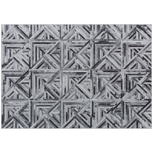 HOMCOM Modern Area Rug, Triangle Pattern Non-Slip Washable Chenille Floor Carpet, 230 x 160 cm, Black