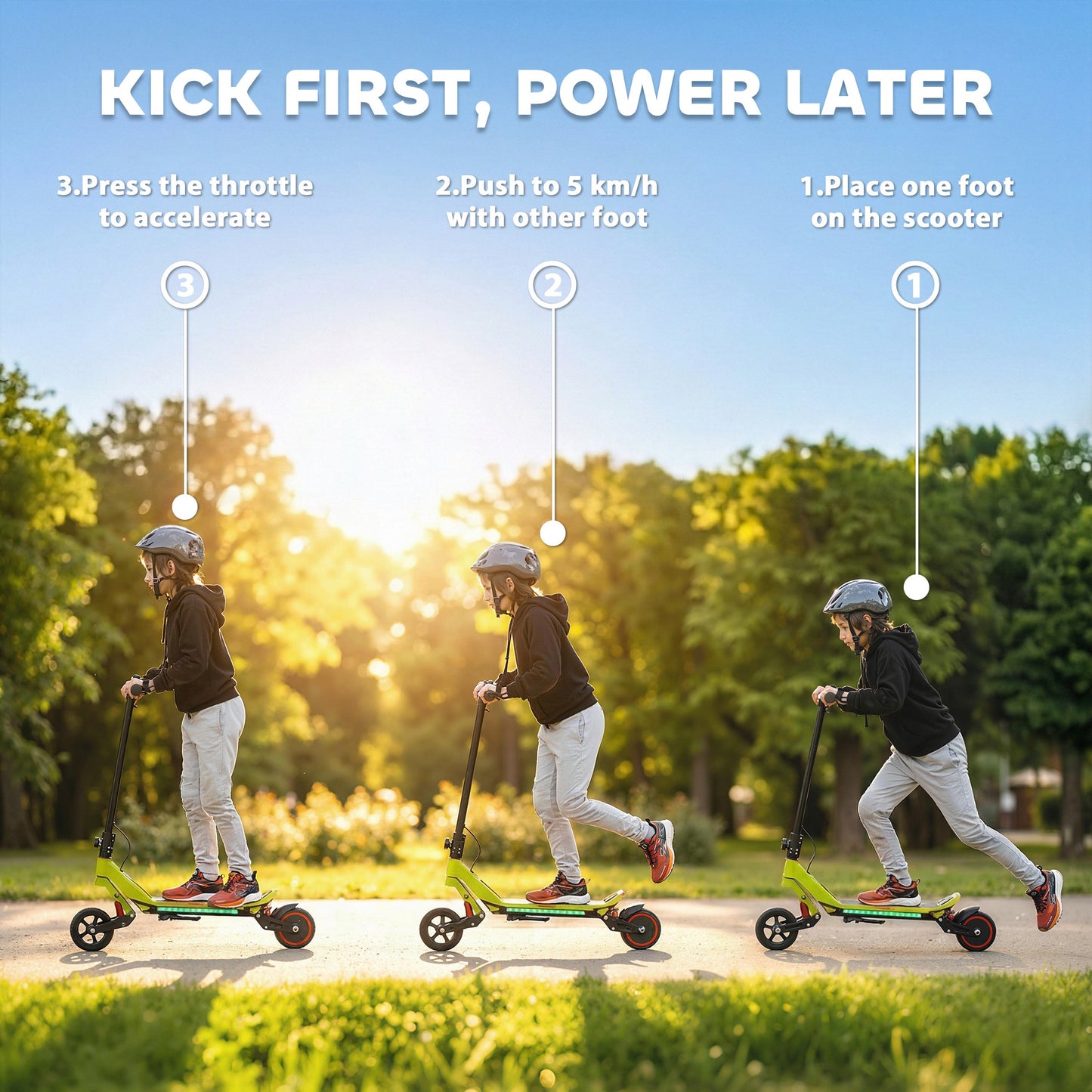 SPORTNOW Electric Scooter for Kids, Foldable E Scooter for Age Age 6+ with LED Display, RGB lights, Up to 16km/h, Green
