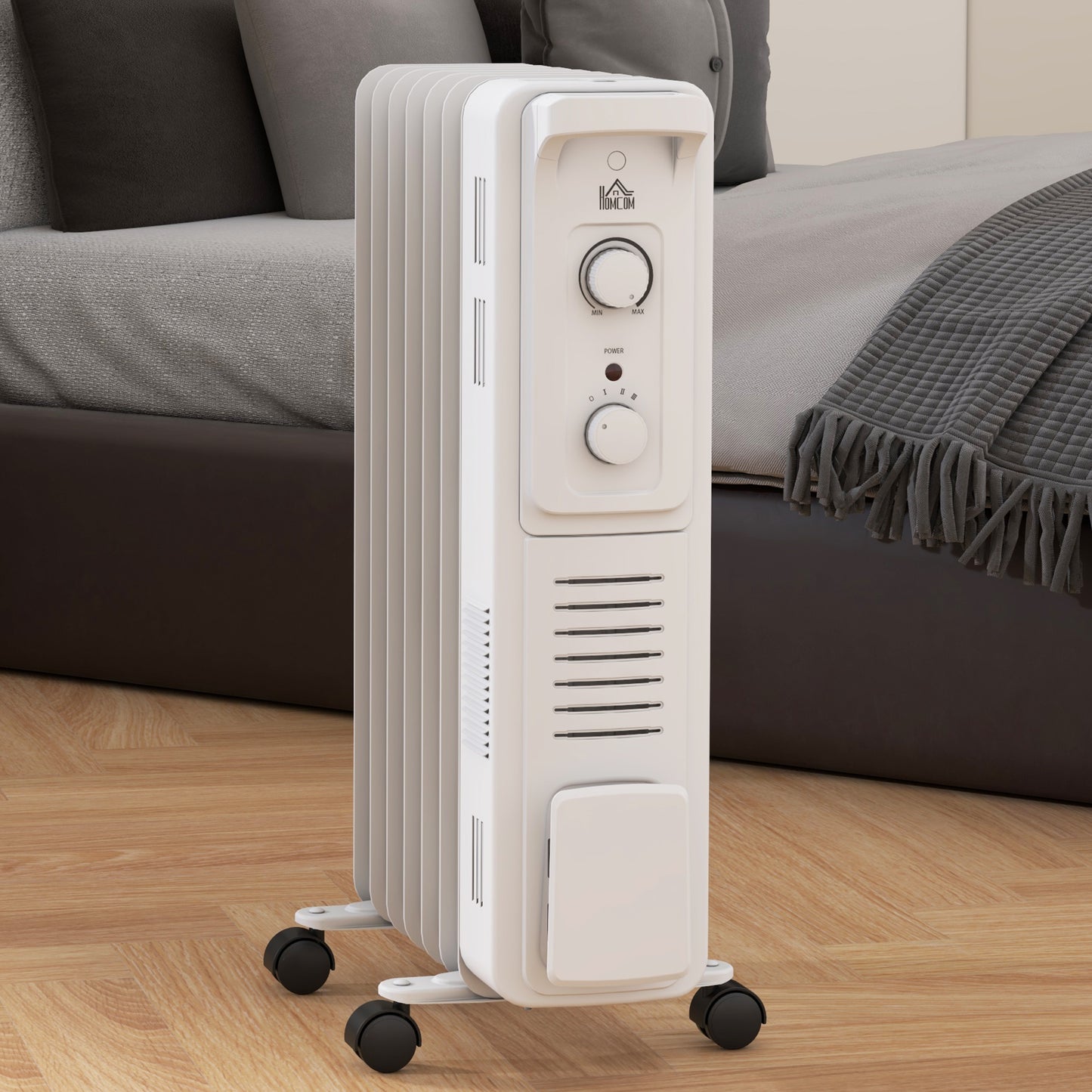 HOMCOM 1500W Quiet Oil Filled Radiator, 7 Fin White