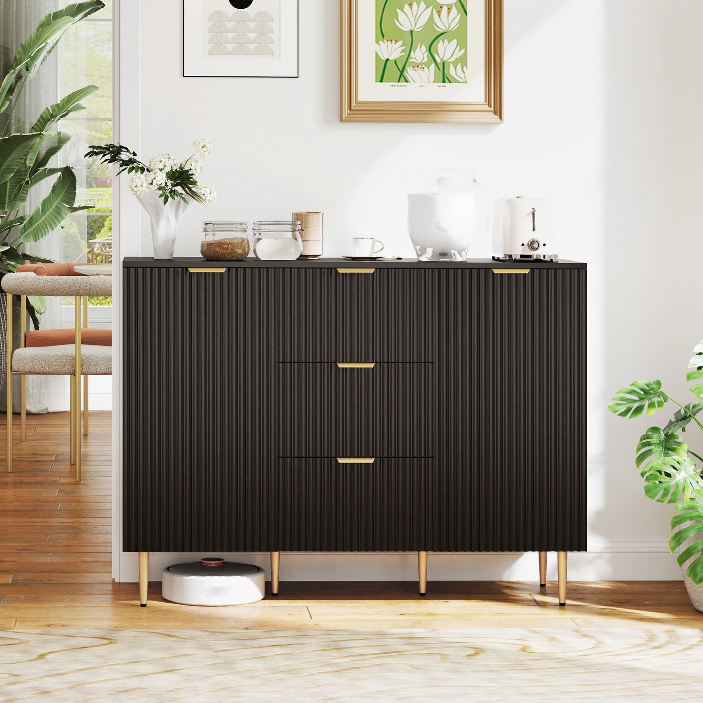 HOMCOM 2-Door Sideboard with 3 Drawers and Adjustable Shelves - Black