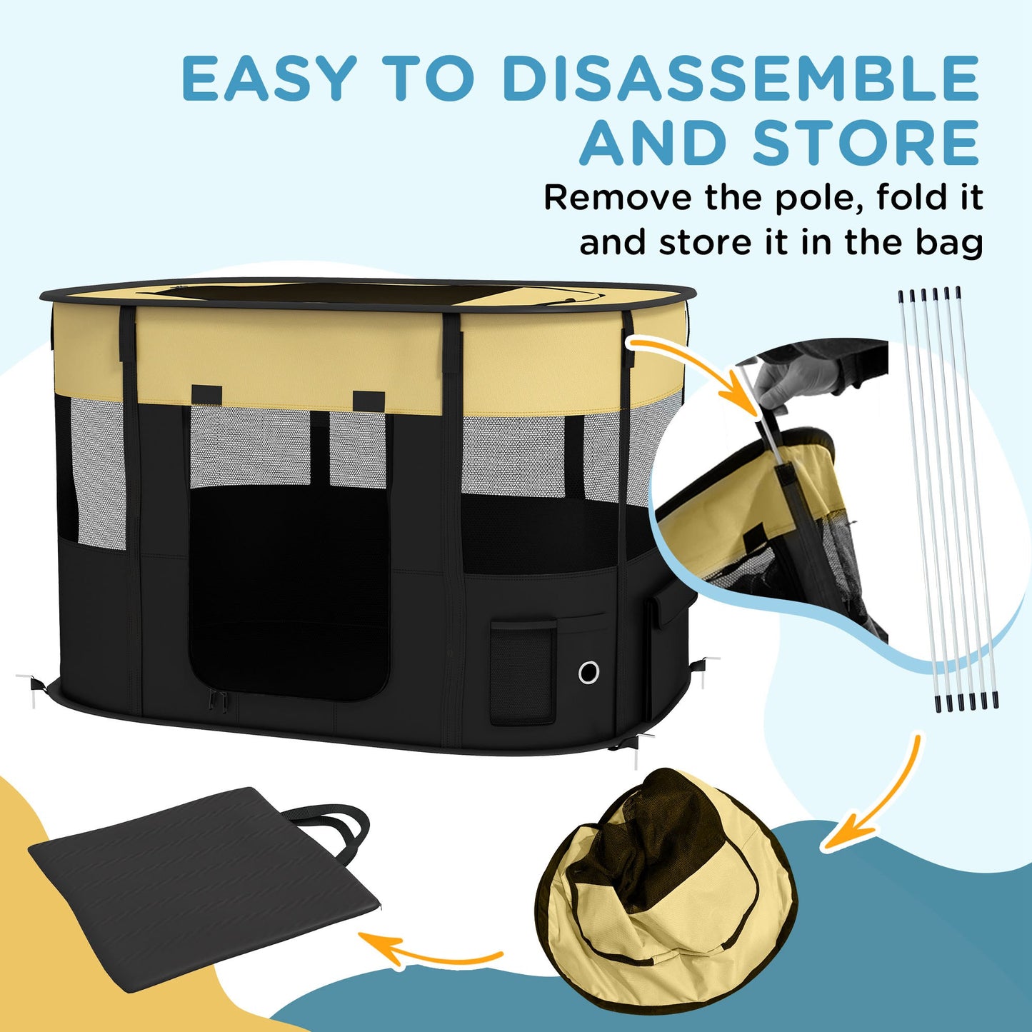 PawHut Foldable Dog Pen with Storage Bag for Indoor/Outdoor Use Yellow - Large