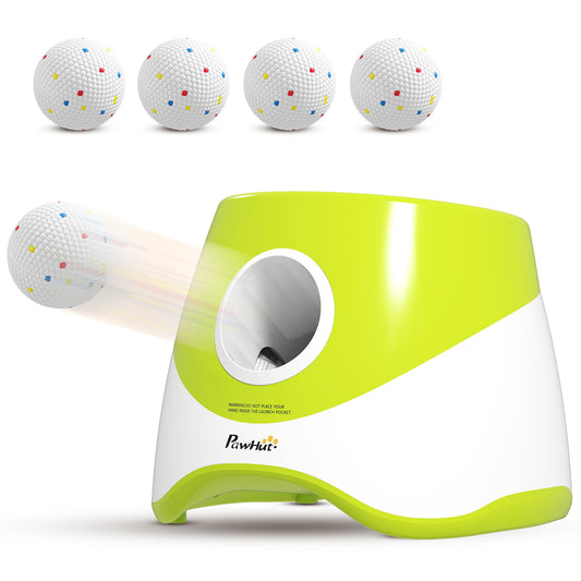 PawHut Automatic Dog Ball Launcher with 5 ETPU Tennis Balls 2.3", 3 Distance Settings 6m/10m/12m, Green