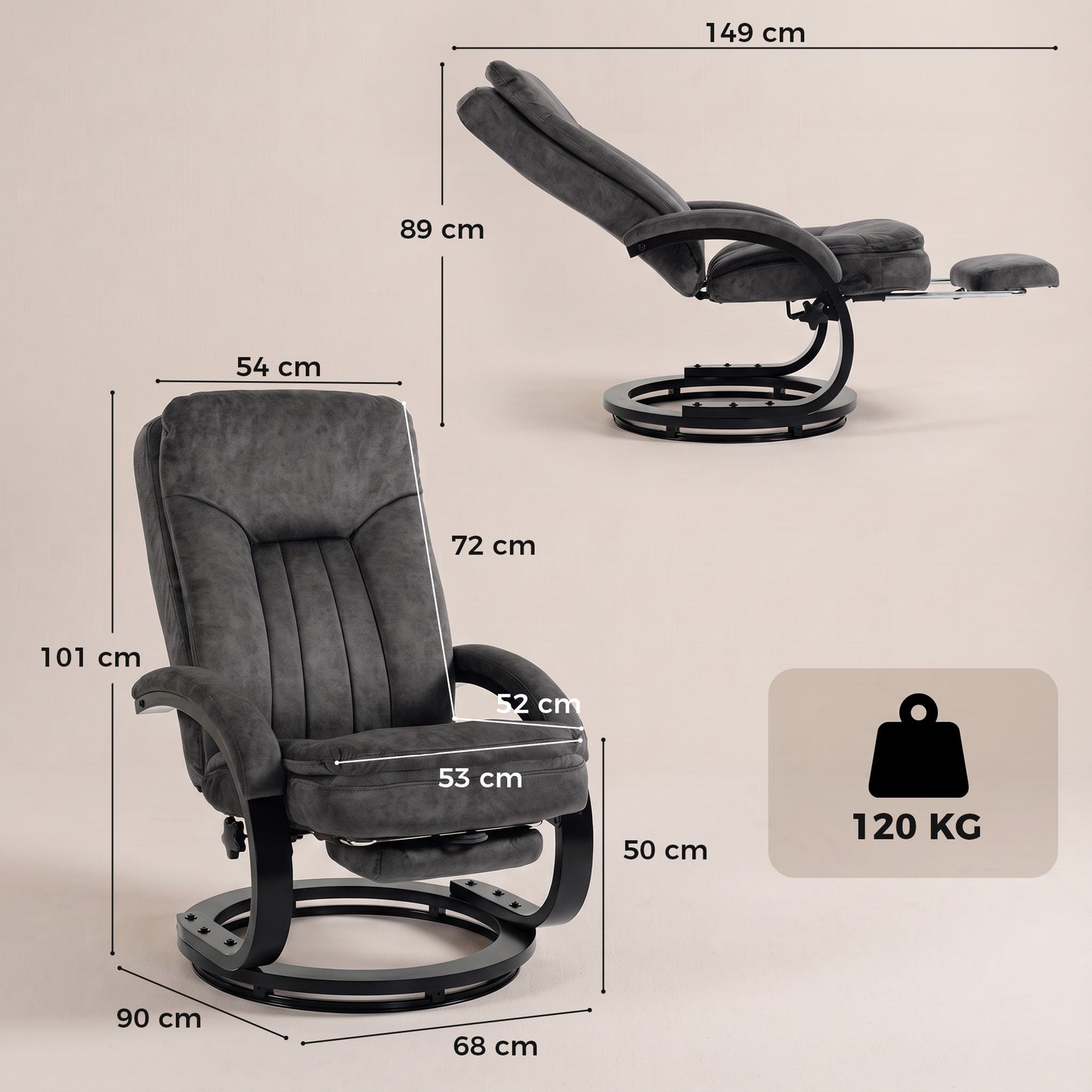 HOMCOM Swivel Recliner Chair, Velvet Recliner Armchair with Retractable Footrest, Dual-Layer Cushion, High Back, Dark Grey