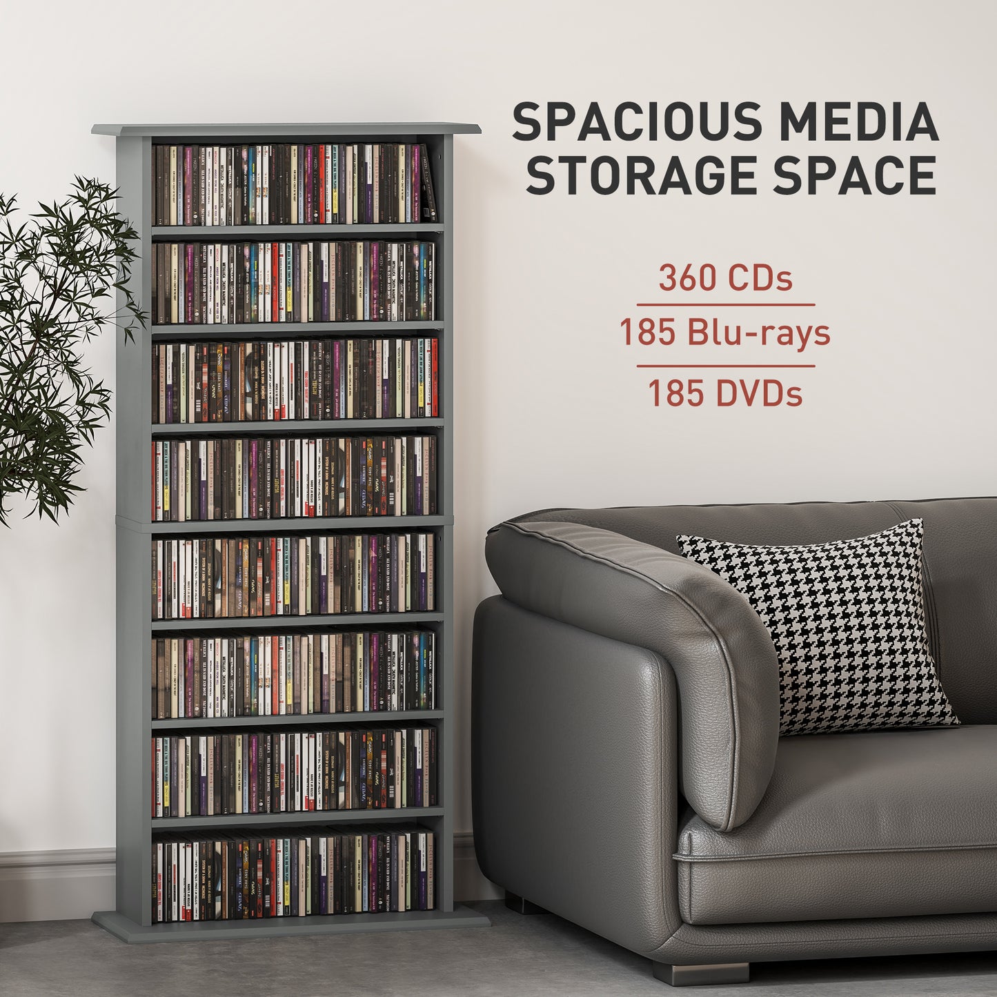 HOMCOM 360 CD/185 DVD/185 Blu-ray Storage Unit - Grey