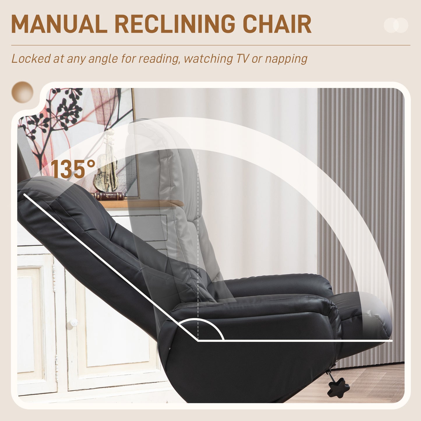 HOMCOM Rocking Recliner Chair with Footstool, PU Leather Armchair, Wood Base, Upholstered for Living Room/Bedroom, Black