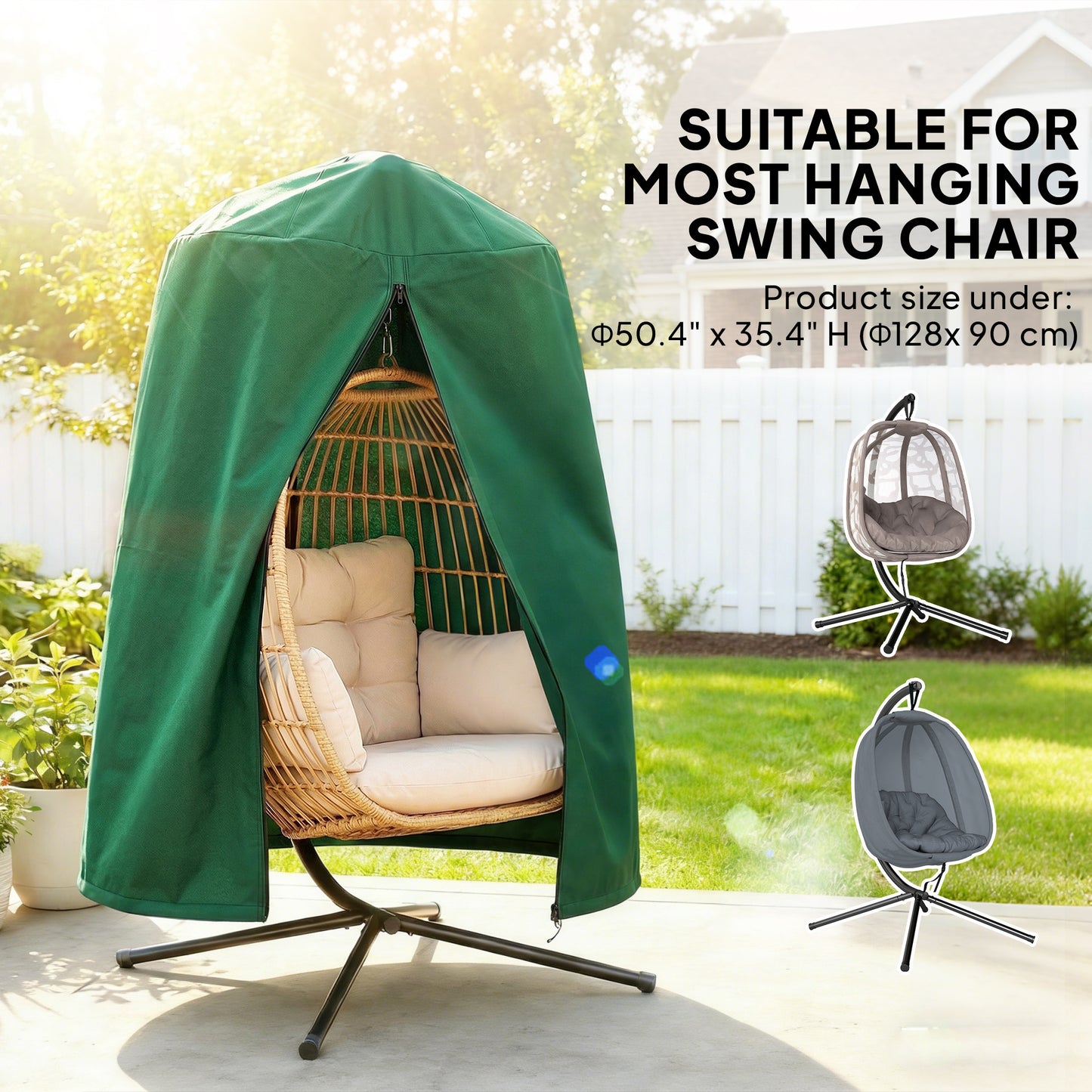 Outsunny 190 x Ø128cm Hanging Egg Chair Furniture Cover - Green
