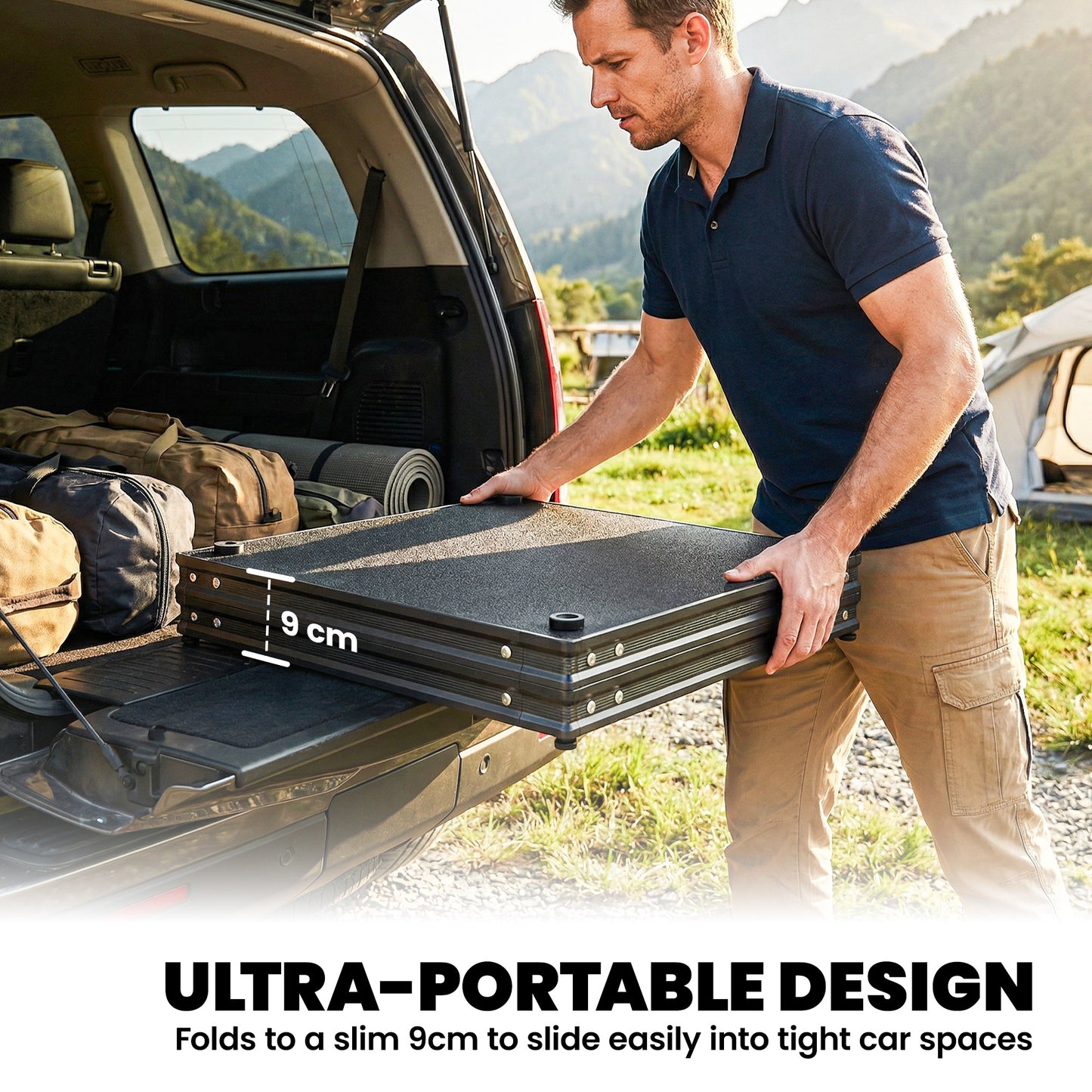 Outsunny Camping Camping Cupboards, Folding Portable Kitchen Table with 3-Tier Storage, Black