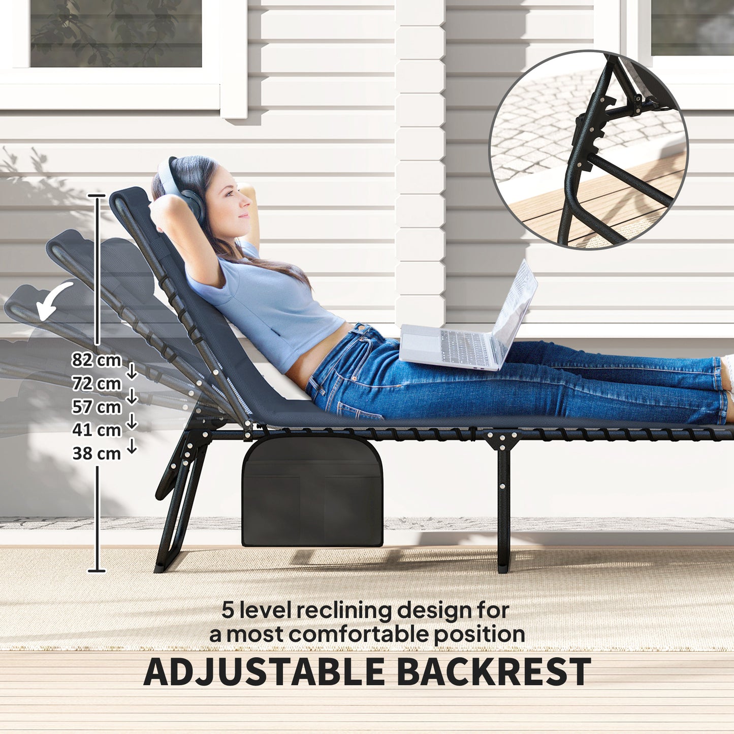 Outsunny Set of Two Reclining Sun Loungers Blue