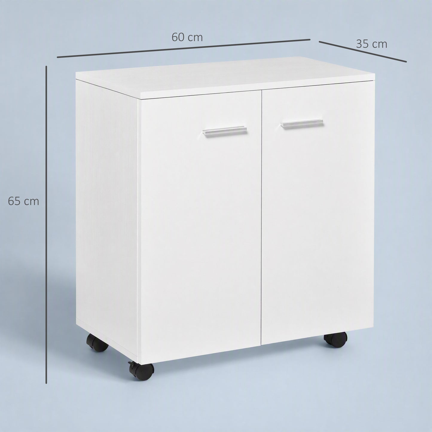 HOMCOM Mobile Sideboard Cabinet, Sideboard Storage Cabinet with 2 Doors and Internal Shelf for Office, 60 x 35 x 65 cm, White