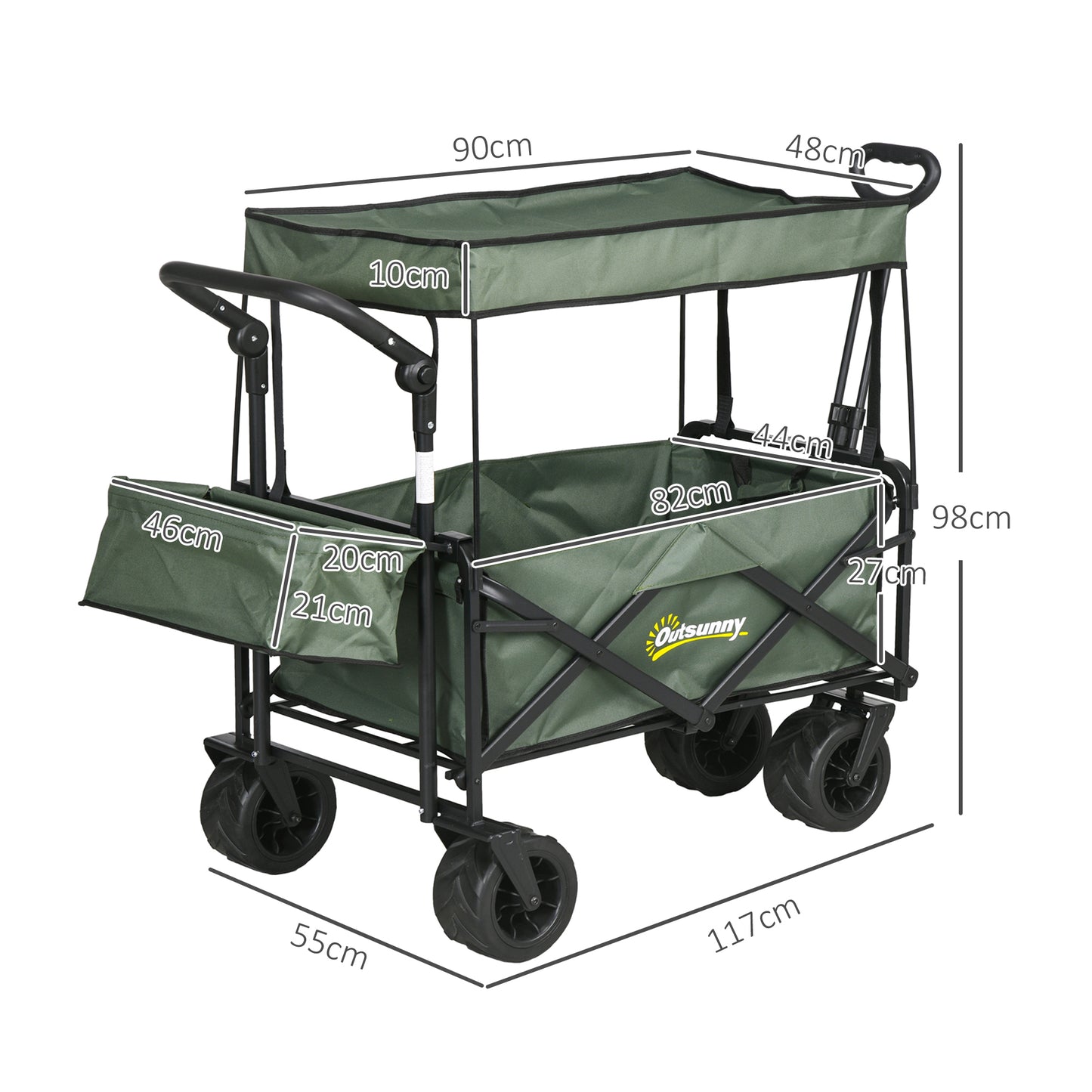 Outsunny Beach Trolley Cart with Canopy and Wheels - Green
