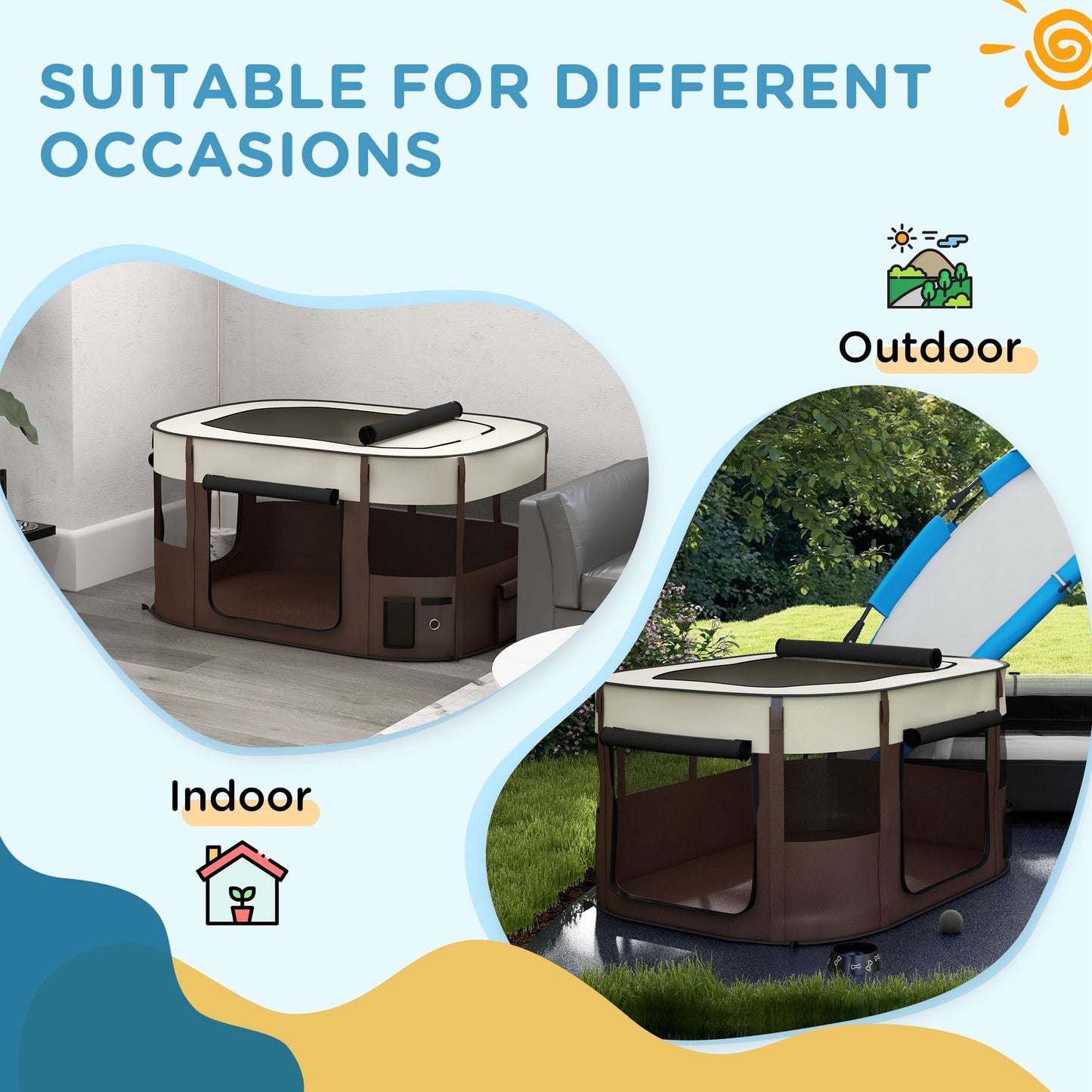 PawHut Foldable Dog Pen with Storage Bag for Indoor/Outdoor Use Brown - Large