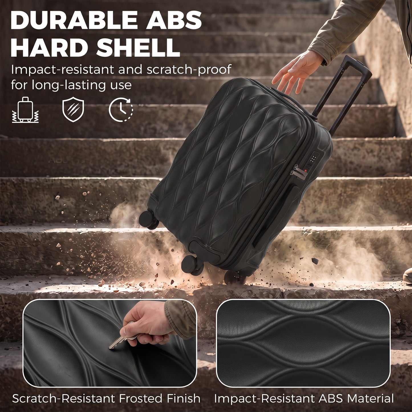 HOMCOM 20Inch Suitcase, ABS Hard Shell Carry On Luggage with TSA Lock, Spinner Wheels, Telescopic Handle, Black