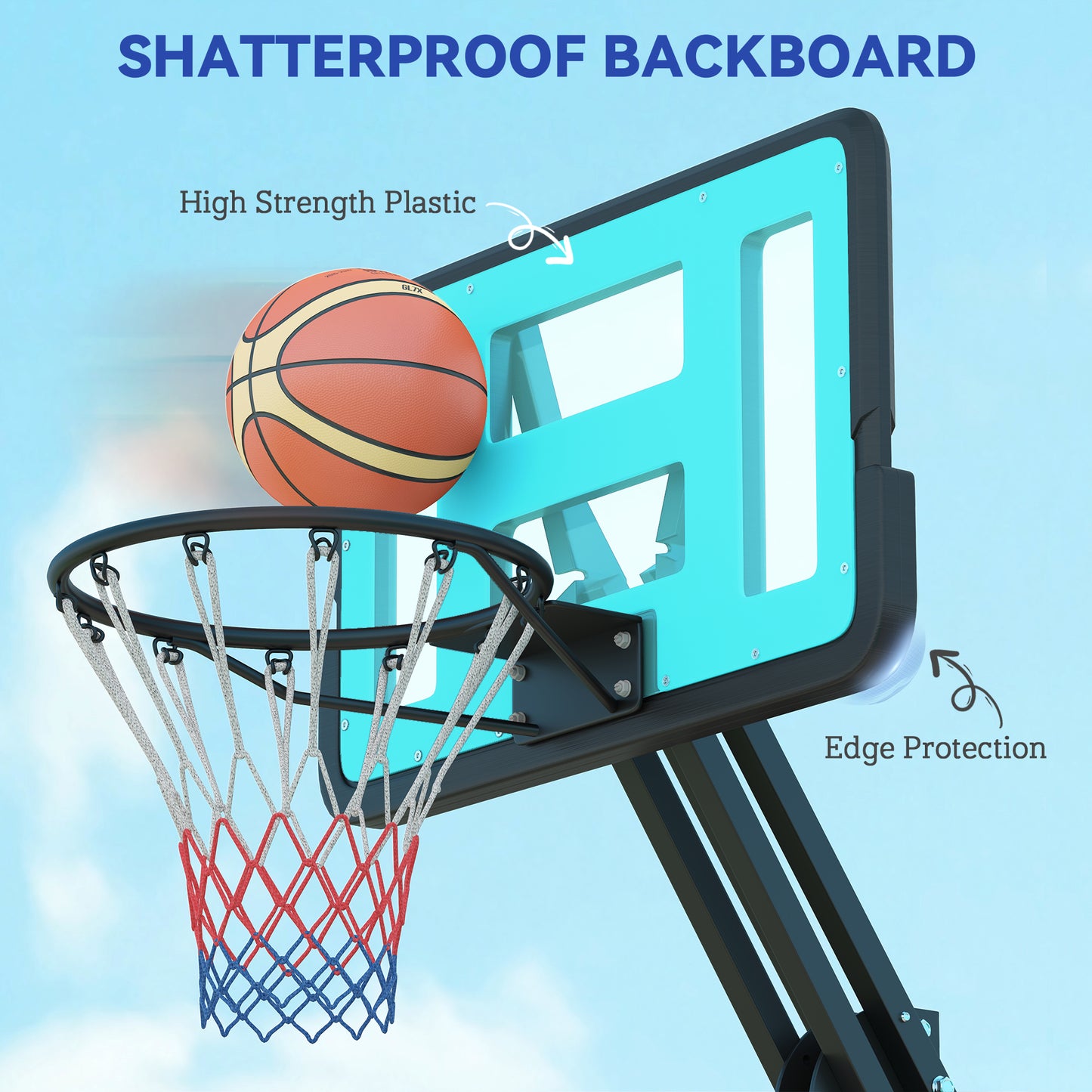 SPORTNOW Adjustable Basketball Hoop, 146-236cm Stand with Weighted Base, Shatterproof Backboard, Portable on Wheels, Outdoor Use