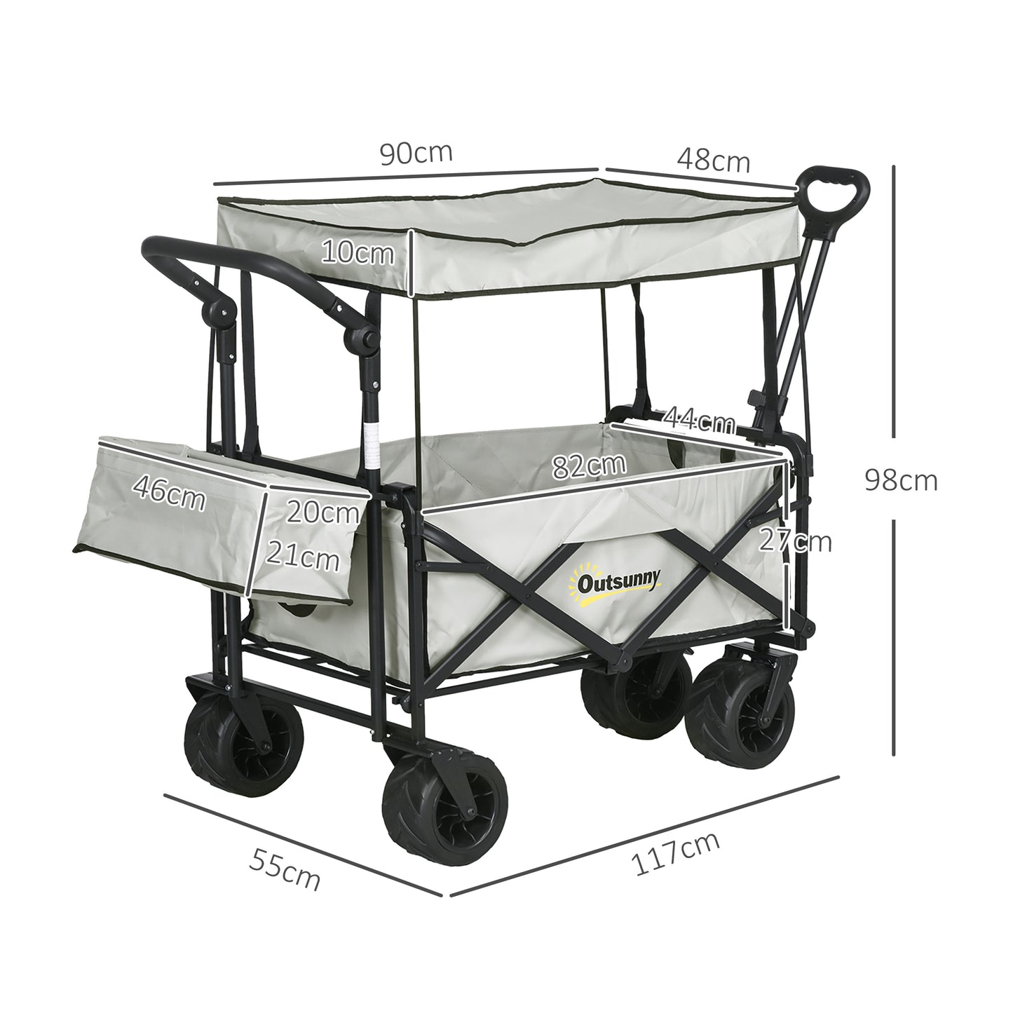 Outsunny Folding Trolley Cart Storage Wagon Beach Trailer Grey