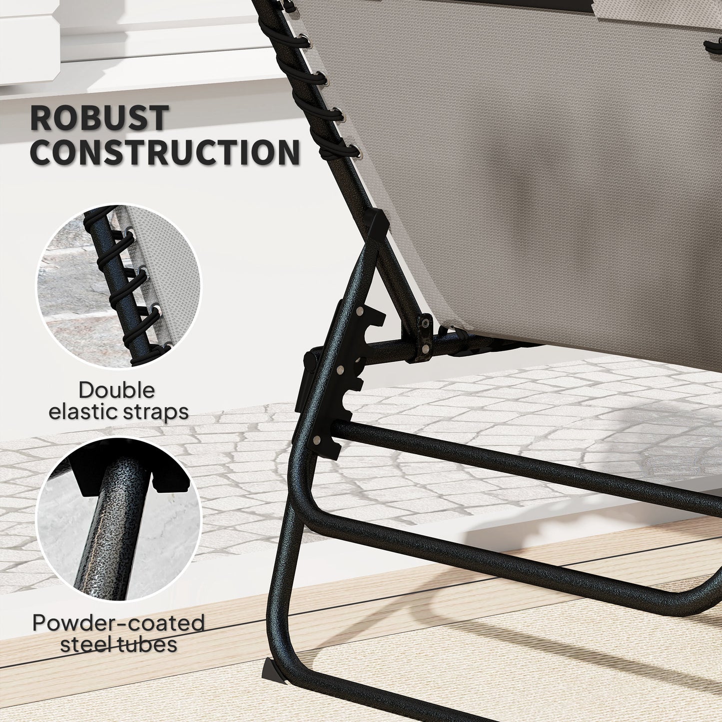 Outsunny Folding Sun Loungers Set of 2, Recliner Garden Chairs w/ Quick Dry Pad, Headrest, Light Grey