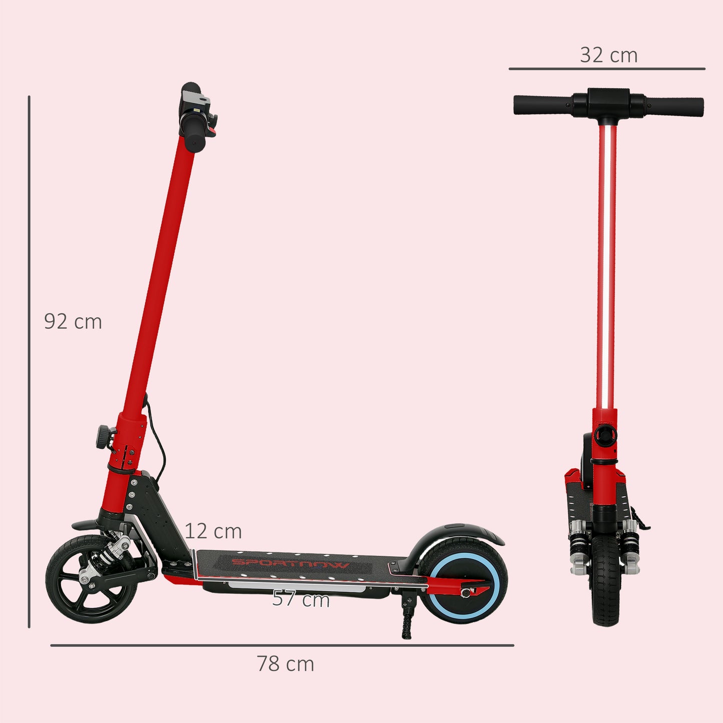 SPORTNOW Folding Electric Scooter for Kids 6-14, Dual Brakes, LED Lights, 6.8kg, 14 KM/H, Red