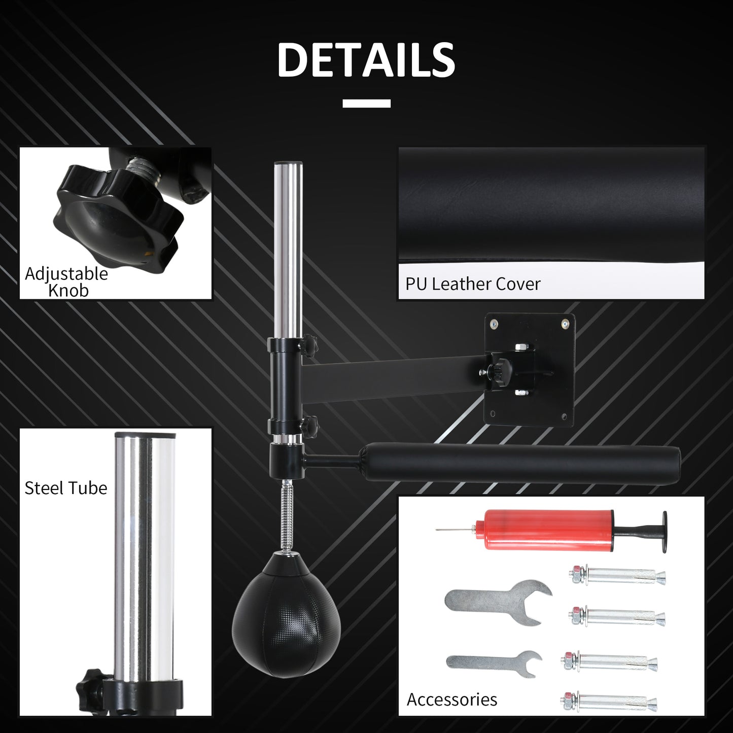 HOMCOM Wall Mount Height Adjustable Speed Bag Boxing, Height Adjustable Punching Bag, Training Kit