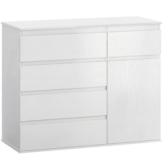 HOMCOM Modern Sideboard, Sideboard Storage Cabinet with 5 Drawers, Adjustable Shelf, Soft-Close Door, White